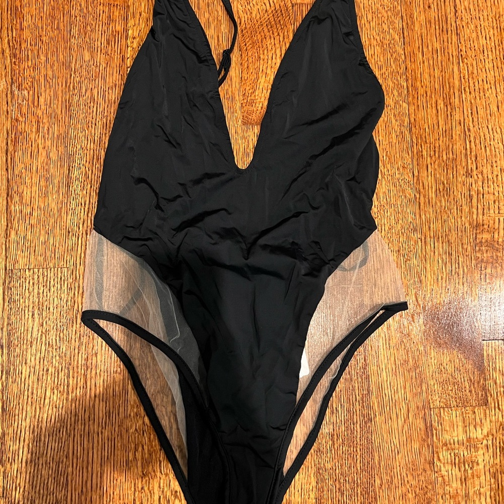 Black plunge swimsuit